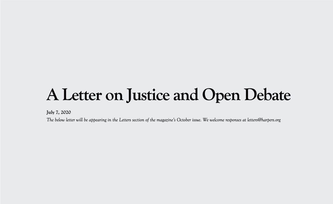 A More Specific Letter on Justice and Open Debate