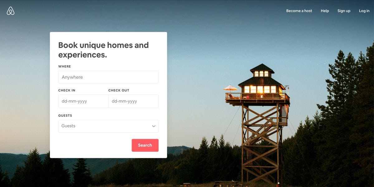 AirBnb landing page