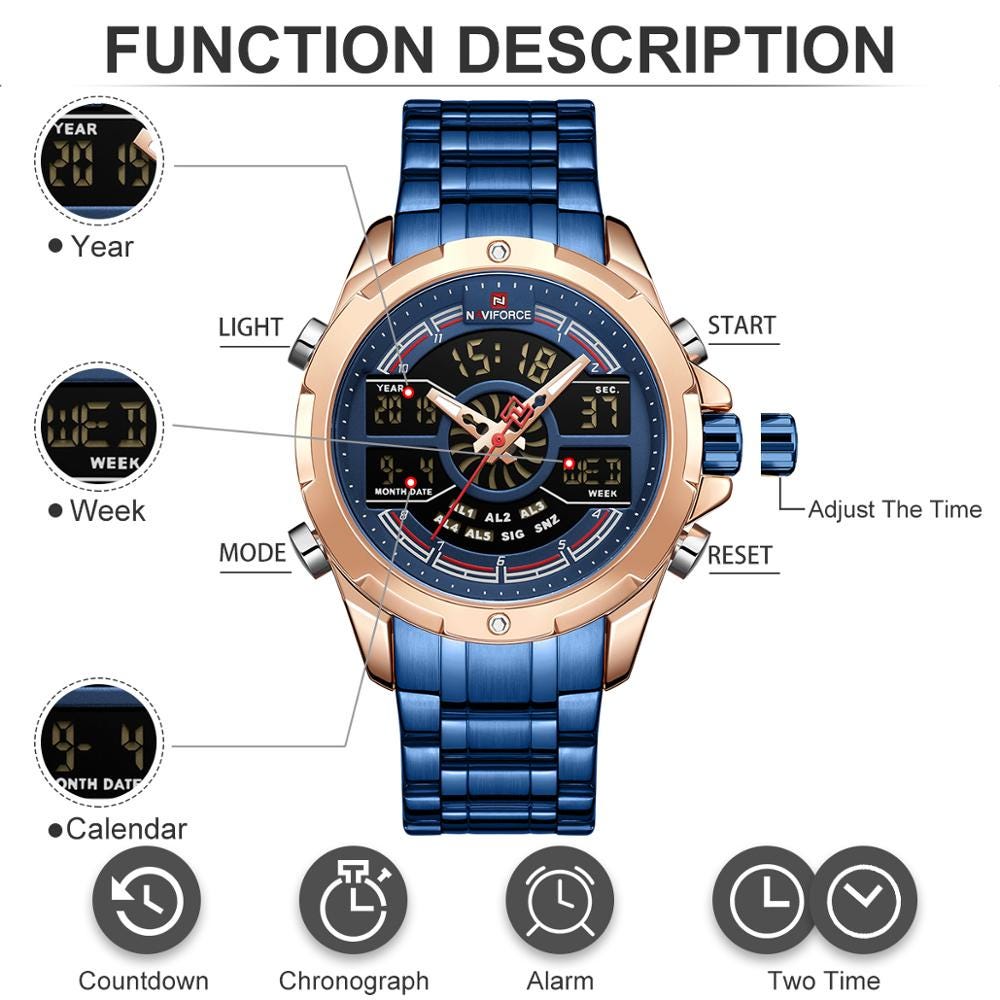 how to set digital time on naviforce watch