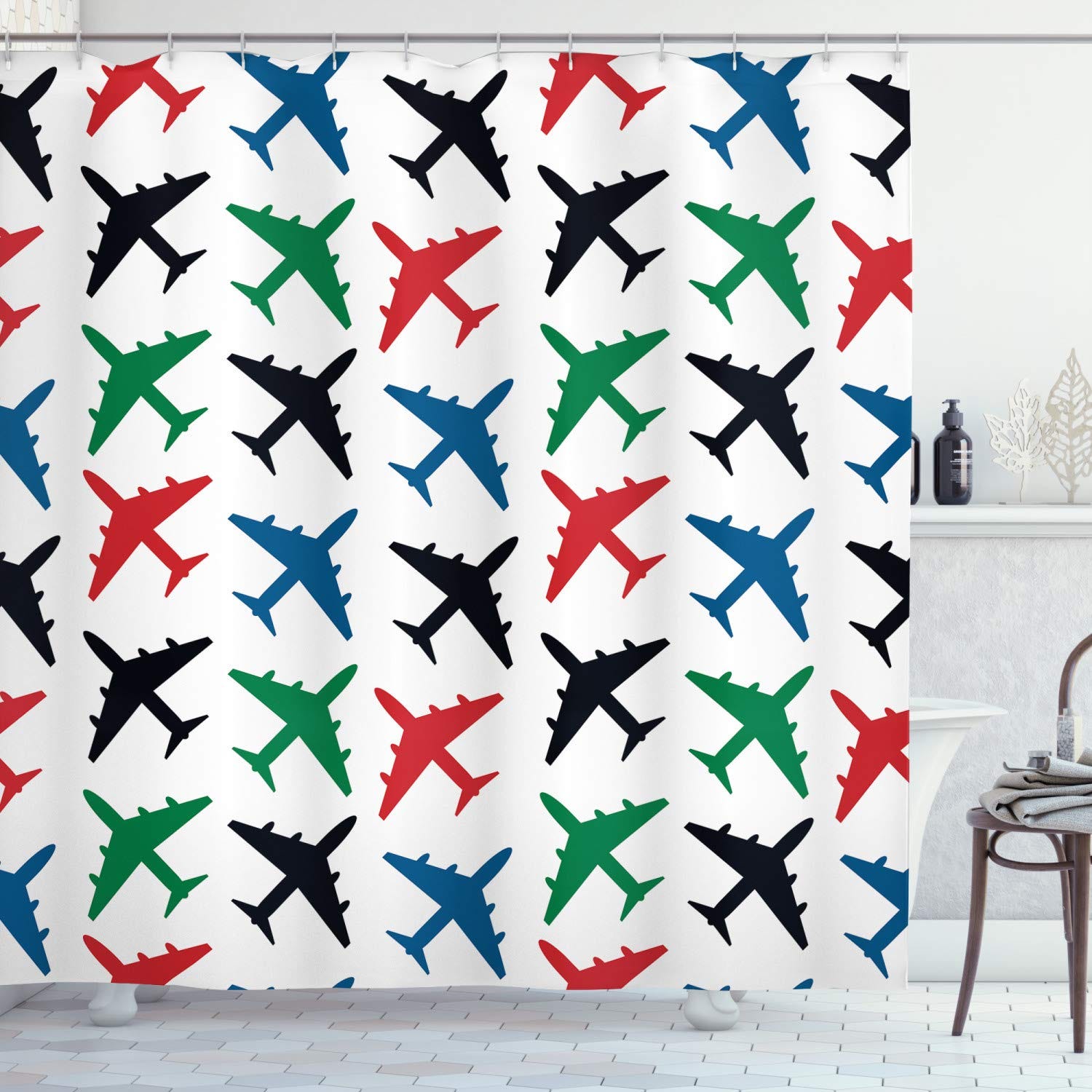 1246763990 Airplane Shower Curtain Vintage Plane In Mid Air American Sky Aircraft Transportation Cloth Fabric Bathroom Decor Set With Hooks Home Garden Household Merchandises