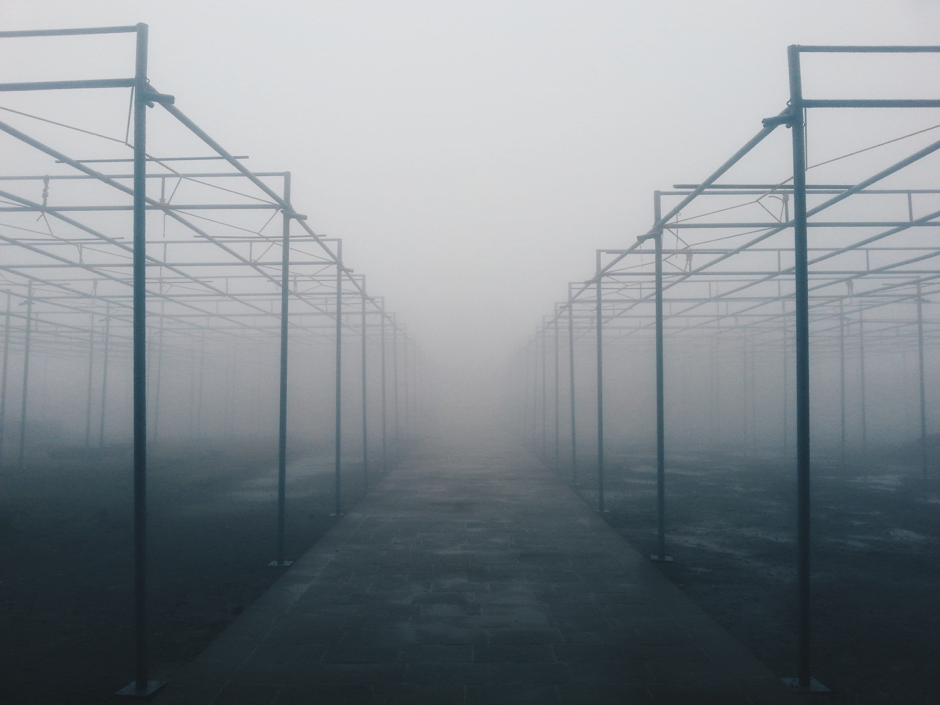 foggy concrete area with tubes