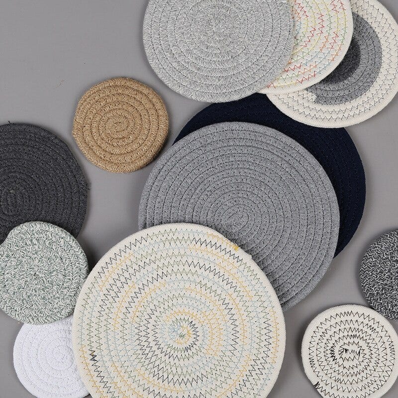 1028025176 1pc Round Cotton Linen Coasters Bowl Pad Handmade Insulation Placemats Table Padding Cup Mats Kitchen Decoration Accessories Home Garden Kitchen Dining Bar