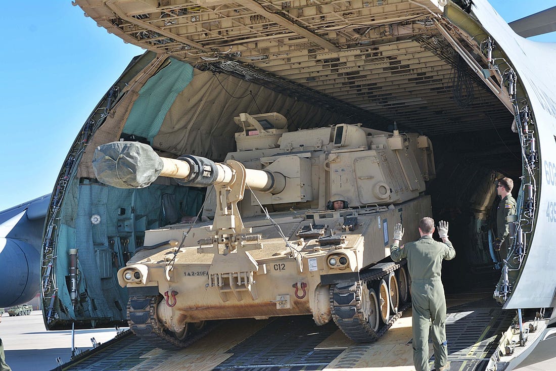 Loading M109A6 Howitzer on a USAF Reserve C-5 Galaxy Cargo Plane
