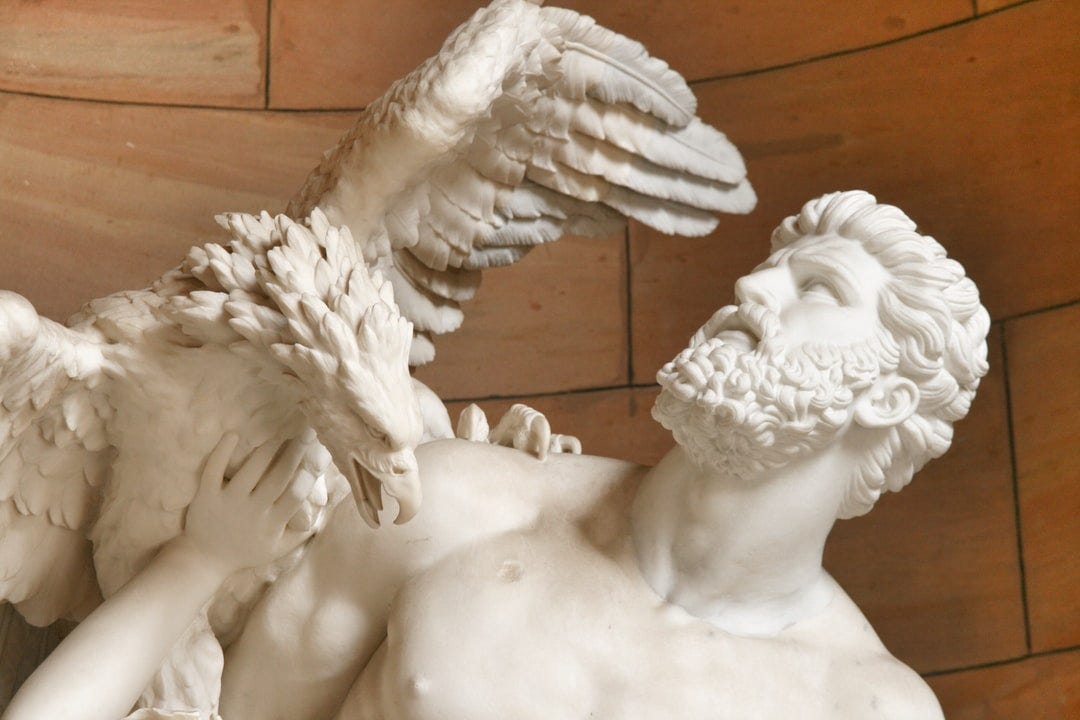 Prometheus and the Oceanides and eagle Ethon - Scuplture by Eduard Müller (1872/79) at Alte Nationalgalerie Berlin.