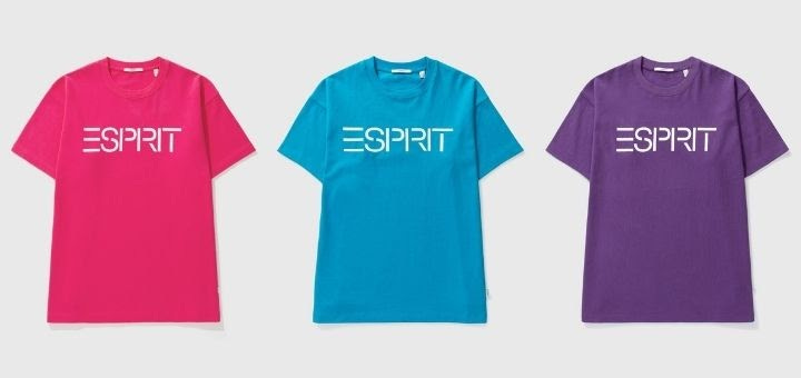 Three ESPRIT shirts, one each in hot pink, aqua, and purple