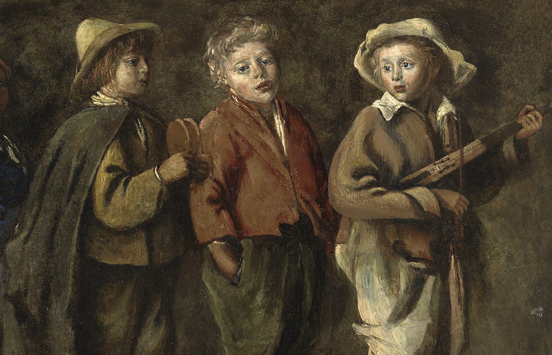 peasant children in brown clothes