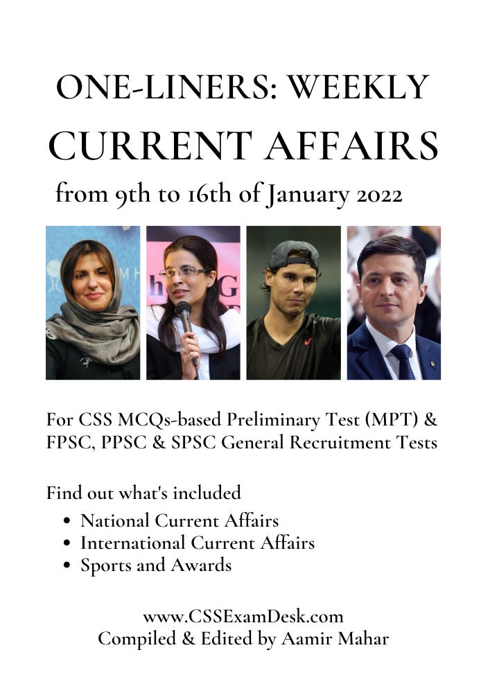 Weekly Current Affairs | 9th of January 2022 to 16th of January 2022
