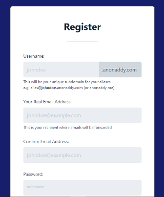 Anonaddy registration