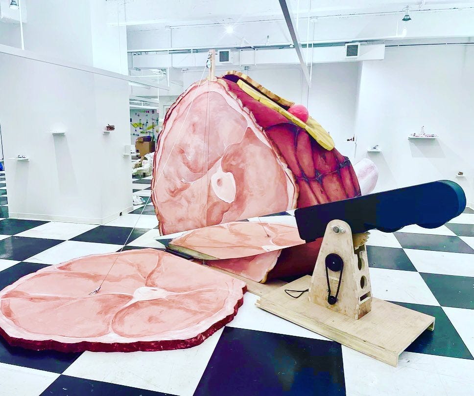 “Jen Catron and Paul Outlaw: Slicing Ham (2020/1792)” curated by Magda Sawon at Spring/Break Art Show. Photo courtesy of Spring/Break Art Show. 