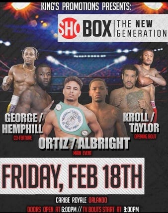 Jamaine Ortiz vs. Nahir Albright, ShoBox New Generation | Boxing Bout |  Tapology