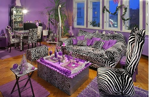 tasteless zebra print living room