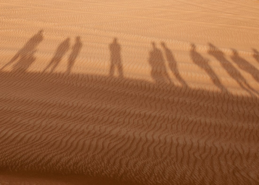 UBAI, United Arab Emirates (May 14, 2017) Shadows of Sailors assigned to the aircraft carrier USS George H.W. Bush (CVN 77) are displayed as they walk the sand dunes during a Morale, Welfare and Recreation tour in Dubai, United Arab Emirates. The ship is deployed in the U.S. 5th Fleet area of operations in support of maritime security operations designed to reassure allies and partners, and preserve the freedom of navigation and the free flow of commerce in the region. (U.S. Navy photo by Mass Communication Specialist 3rd Class Mario Coto/Released) 
