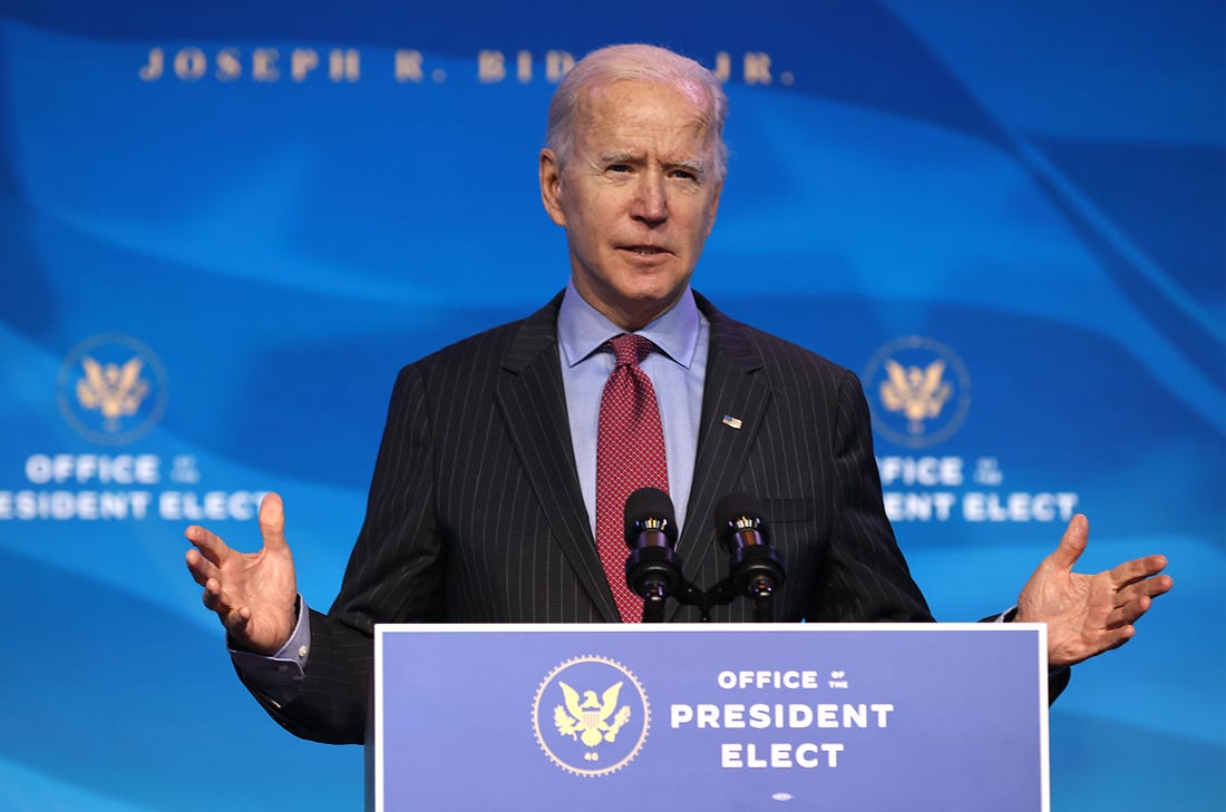 President-elect Joe Biden speaks in Wilmington, Delaware, on Jan. 8.