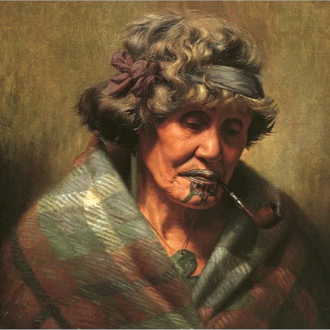 Ena Te Papatahi, a chieftainess of the Ngapuhi Tribe, painting by Charles F. Goldie. #newzealand #tamoko #culture #maori #painting