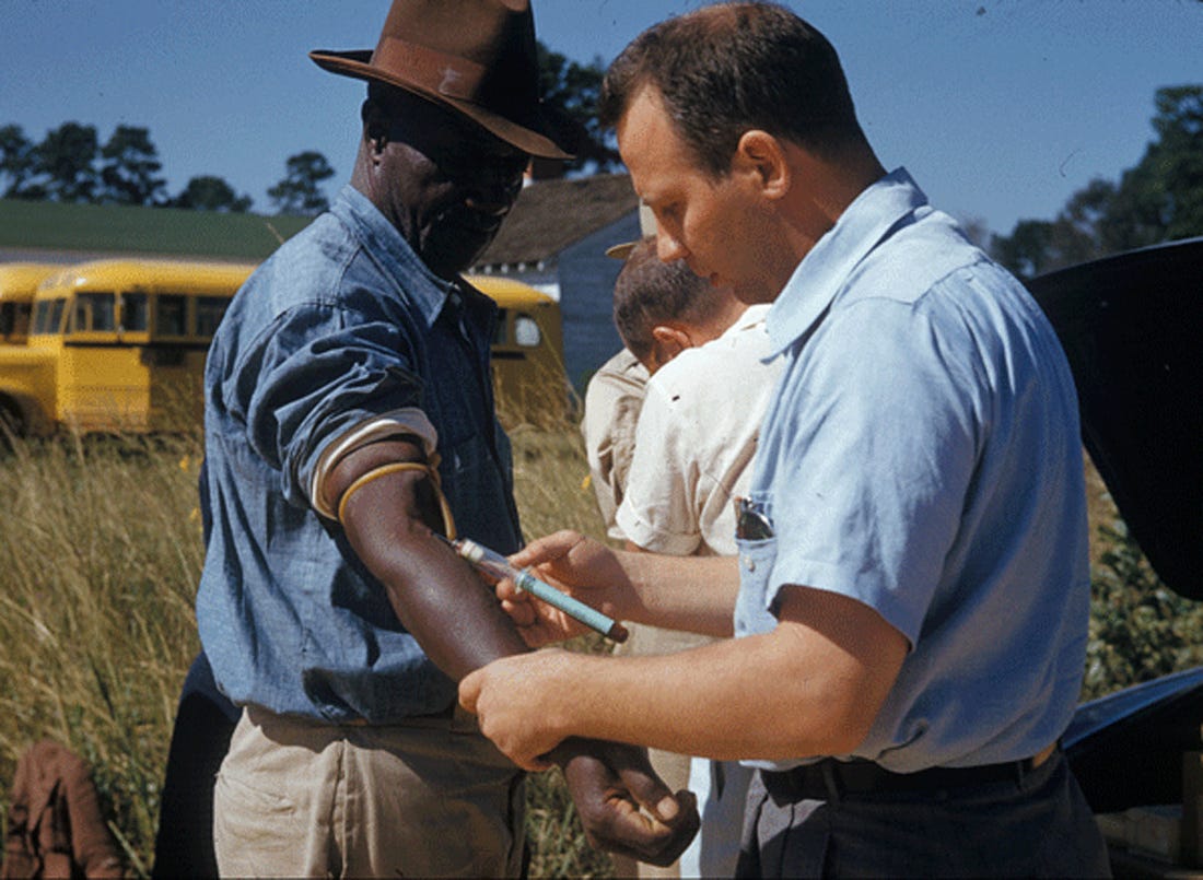 A man receiving treatment in the Tuskegee Syphilis Study.