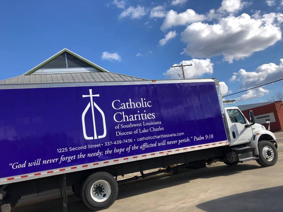 May be an image of 1 person and text that says 'お Diocese of Lake Charles Catholic Charities Louisiana of Southwest catholiccharitiesswla.com perish. "Psalm9:18 Psalm 9:18 1225 Second Street* 337-439-7436 the afflicted will never "God will never forget the needy; the hope of'