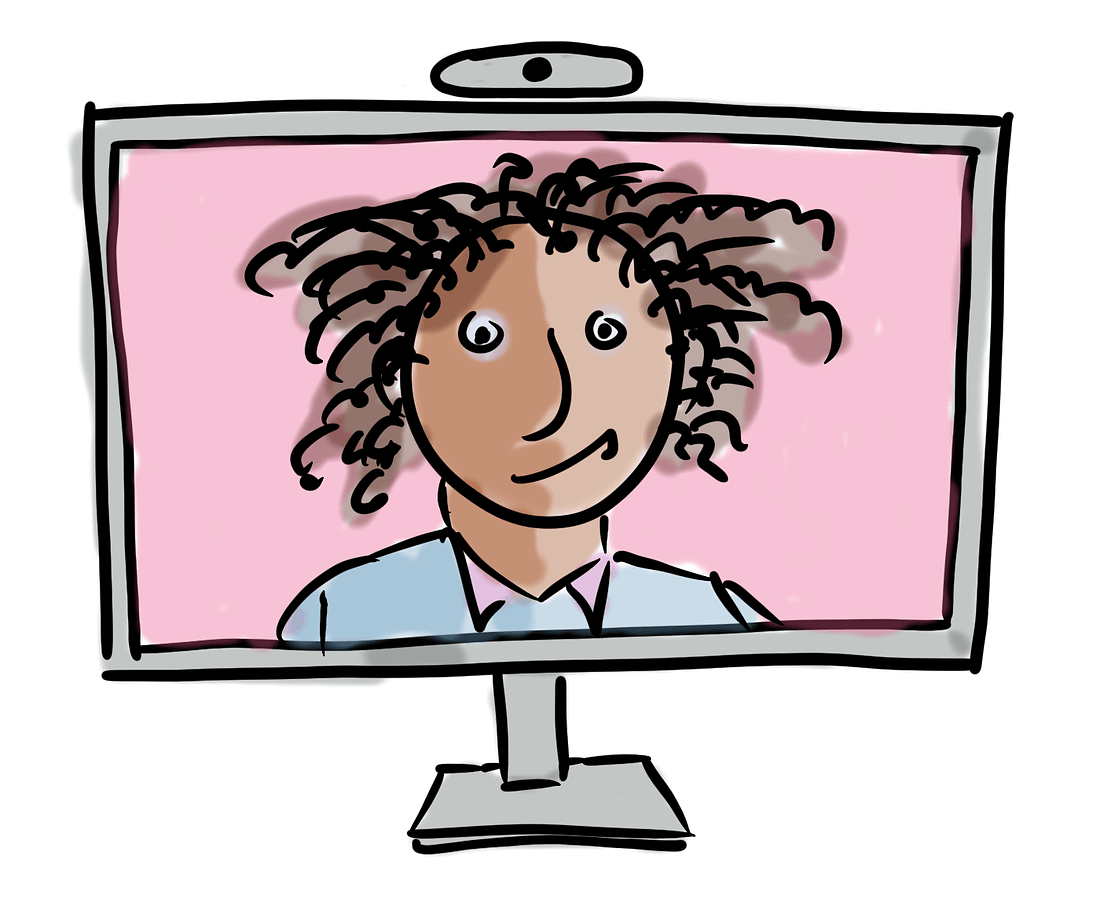 Sketch of a person over Zoom, mazimized to full width of the screen