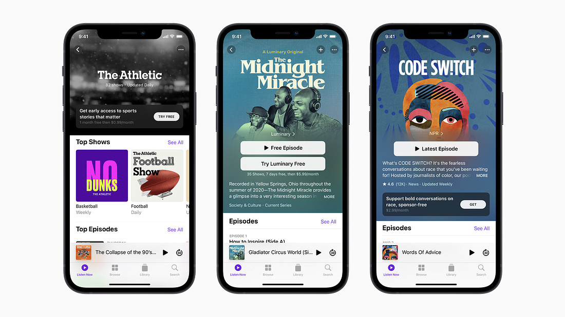 Apple Podcasts showing the subscription UI (Apple)