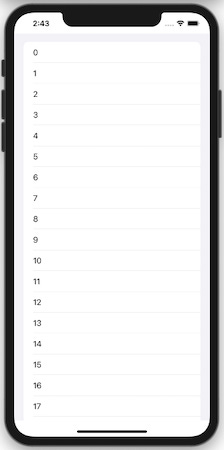 An iPhone screenshot that shows a UITableView like list inside UICollectionView in iOS 14