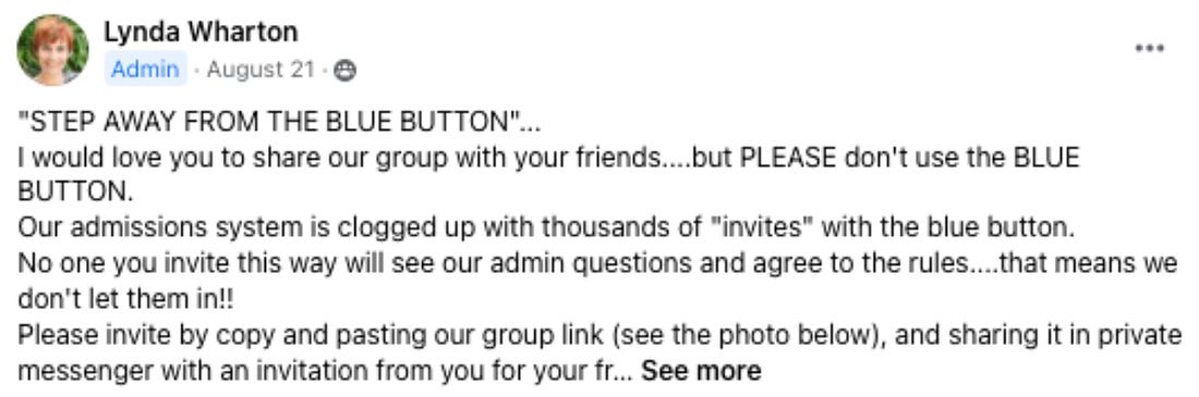 I would love to share this group but please do not use the blue button!"