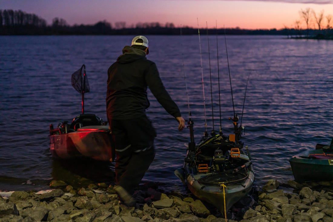  Time seems to stand still as anglers wait to launch the kayaks. 