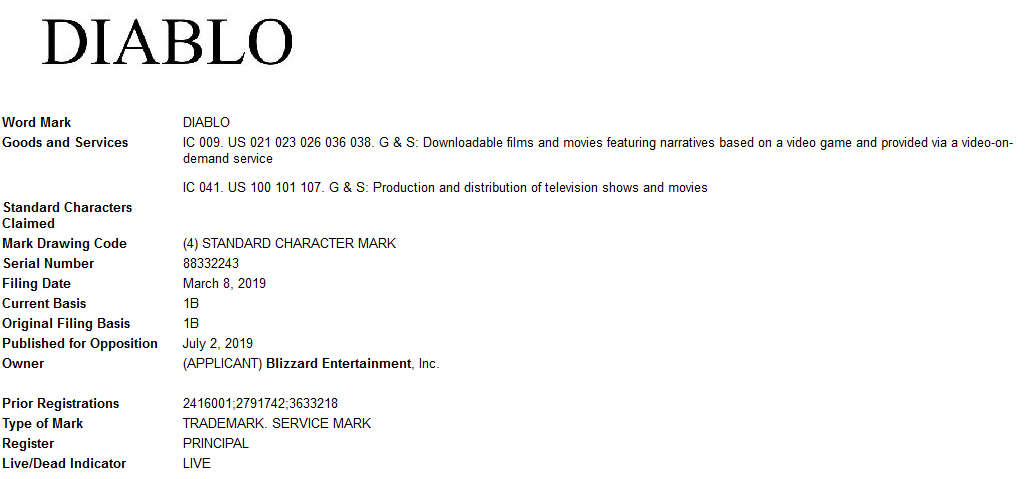 Diablo downloadable films and movies trademark