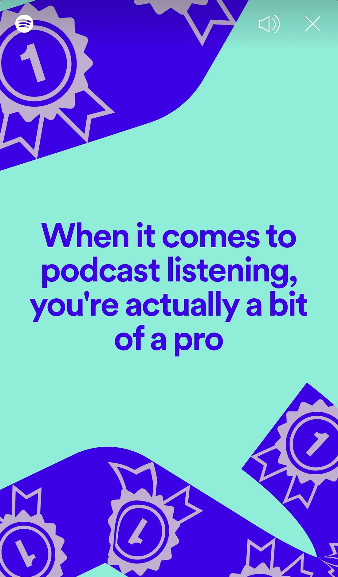 screenshot van Lieven’s Spotify Wrapped waarop staat: “when it comes to podcast listening, you’re actually a bit of a pro”