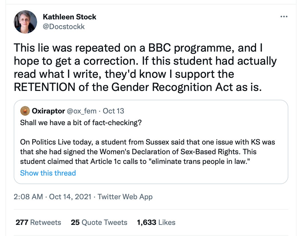 On October 14th, Prof. Stock baselessly referred to Jones’ statement as a “lie,” saying that she hoped to get a “correction”