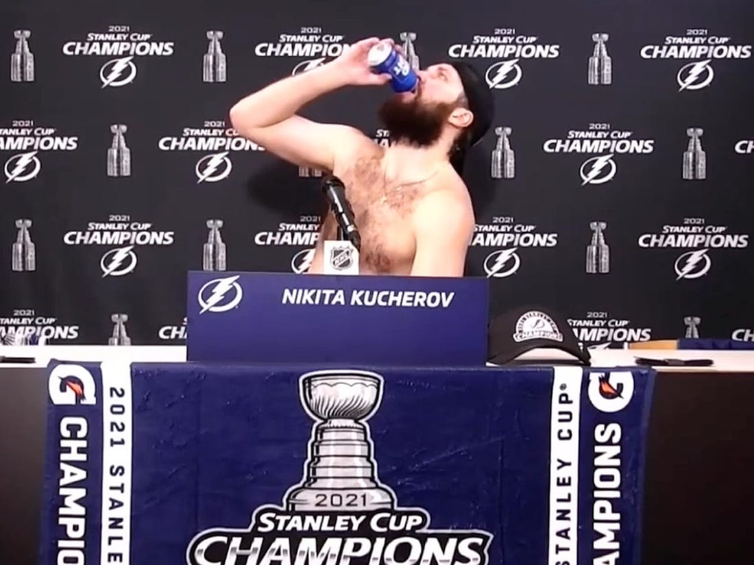Nikita Kucherov Gives Boozy Presser After Winning Stanley Cup, &#39;F***in&#39;  Back-To-Back&#39;