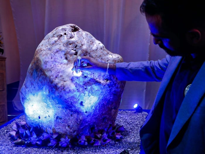 The Queen of Asia, a 683-pound sapphire, on display in Sri Lanka.