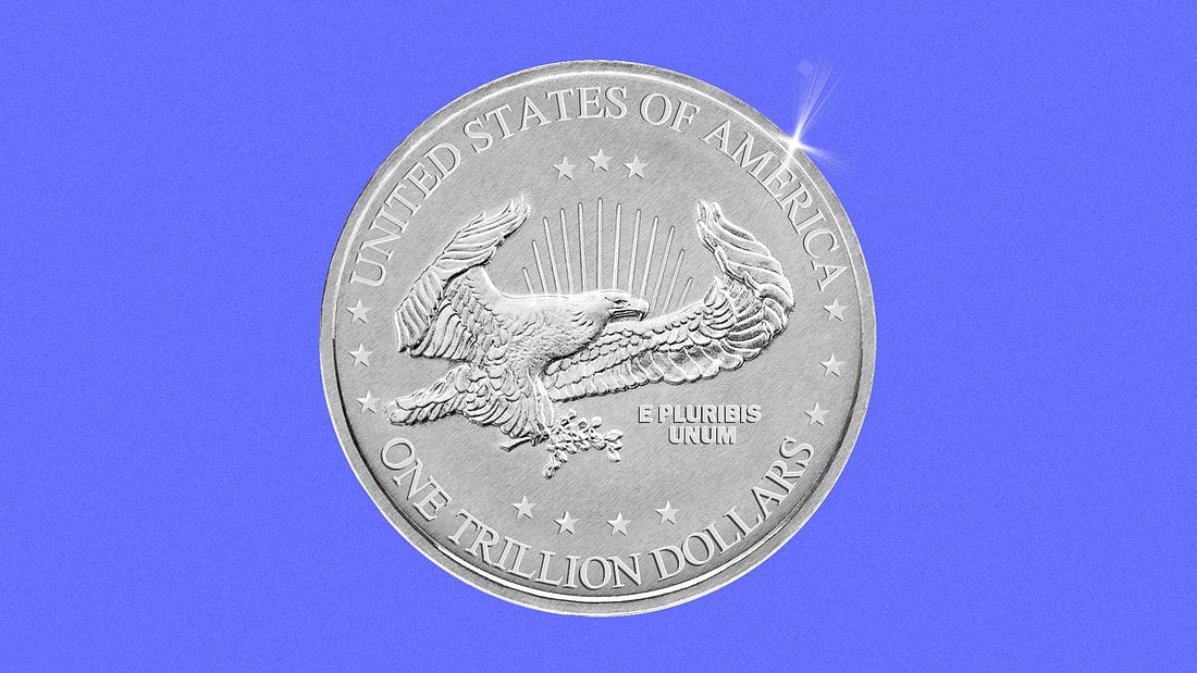 An illustration of a $1 trillion coin.
