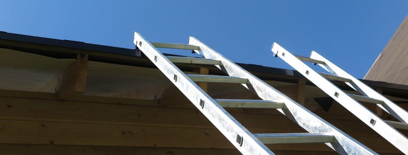 Two ladders ascending to a roof