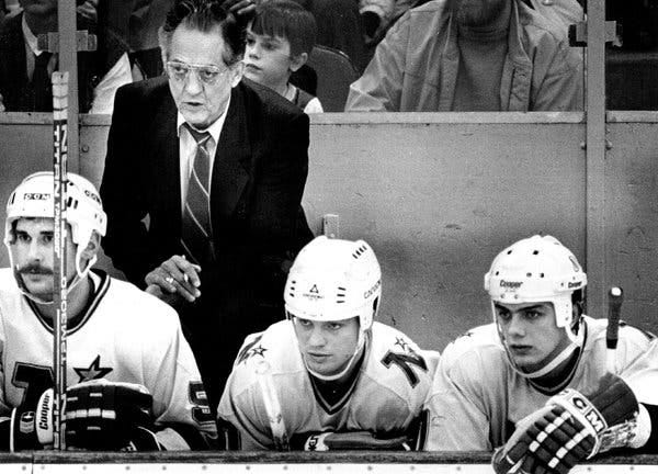 Glen Sonmor with the Minnesota North Stars in 1985. He took on opposing coaches and players, as well as referees and fans.