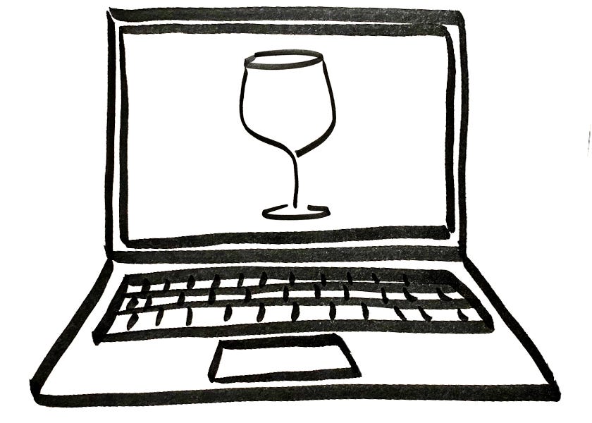A wine glass on a laptop screen