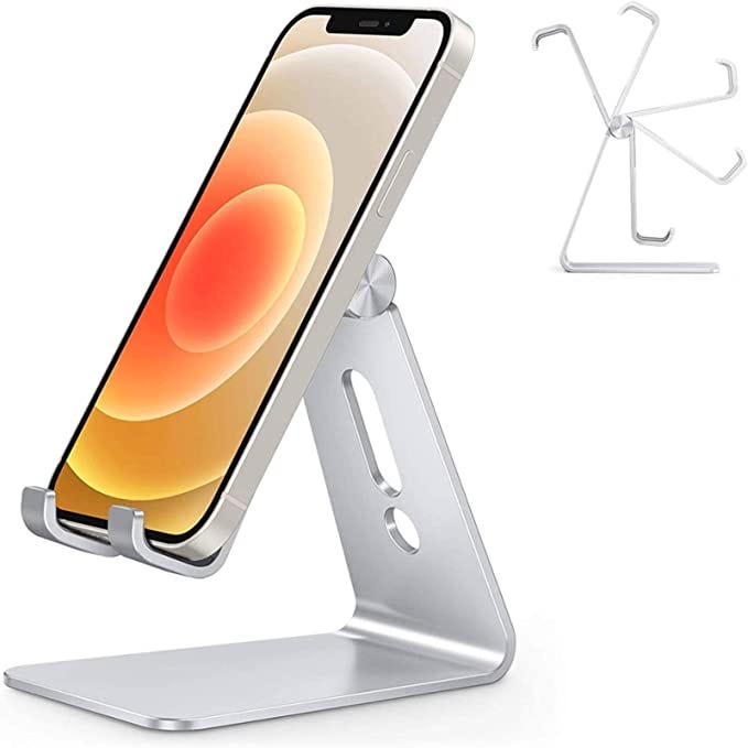 Adjustable Cell Phone Stand, OMOTON C2 Aluminum Desktop Phone Holder Dock Compatible with iPhone 11 Pro Max Xs XR 8 Plus 7 6, Samsung Galaxy, Google Pixel, Android Phones, Silver
