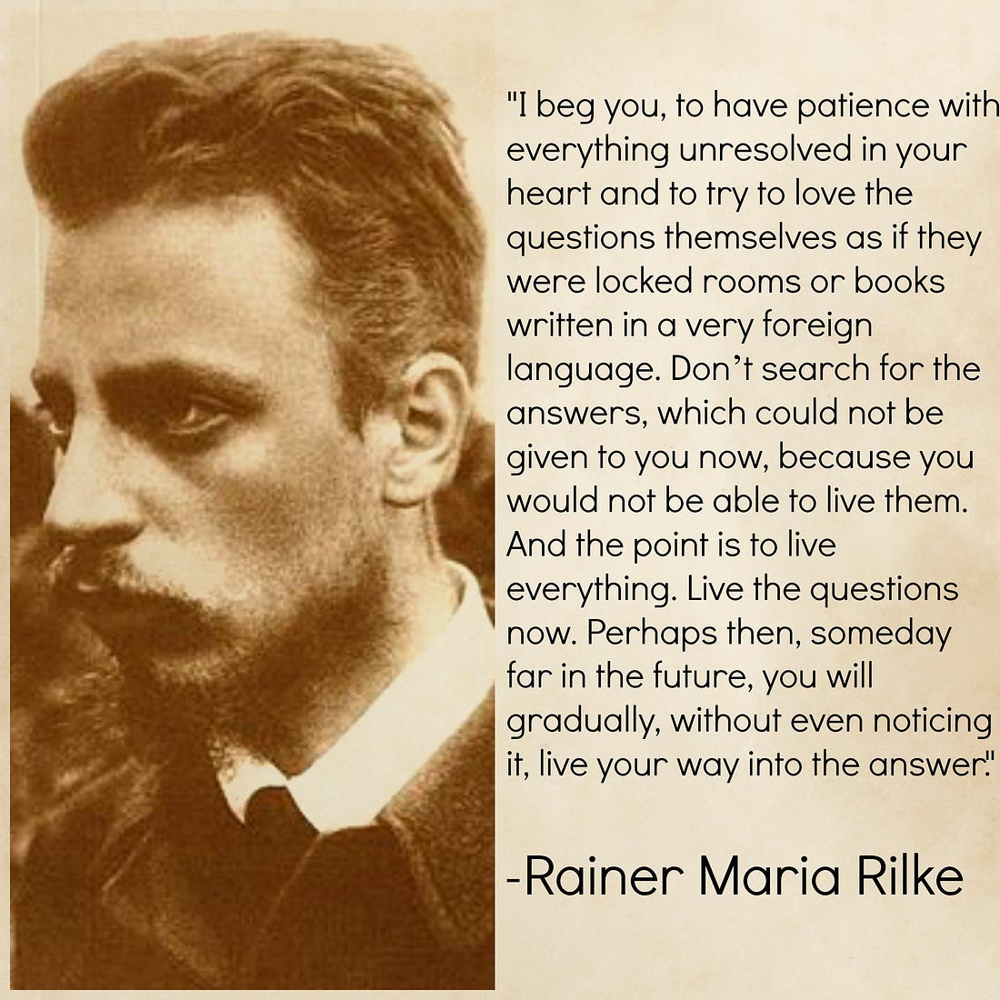 Rilke Quote have patience with everything unresolved in your heart and to try to love the questions themselves