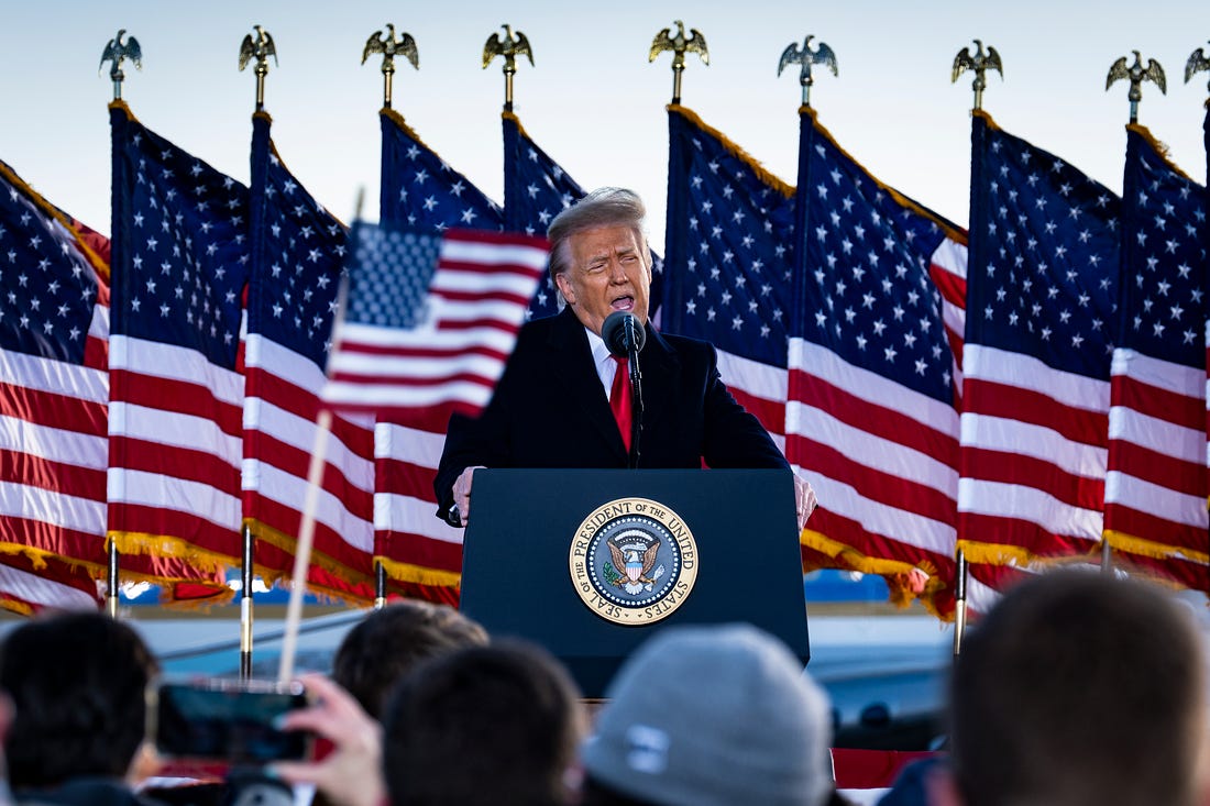 Donald Trump speaks to supporters at Joint Base Andrews for his last time as President on Wednesday. (Pete Marovich / Getty Images)