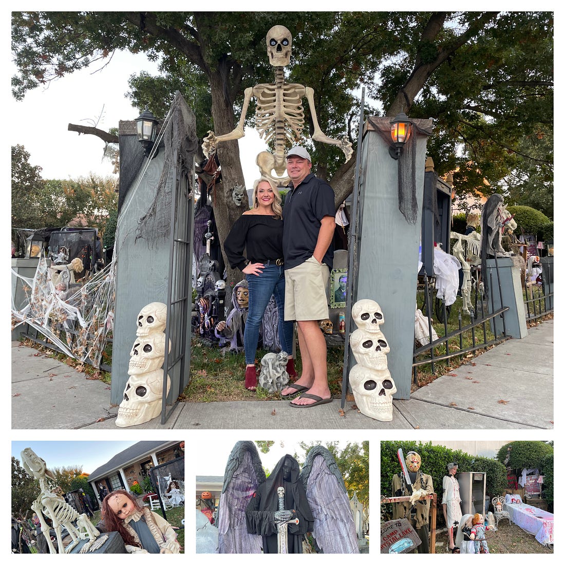 Christa and Terry Ward with their yards full of elaborate Halloween decorations