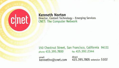 Ken's old CNET business card