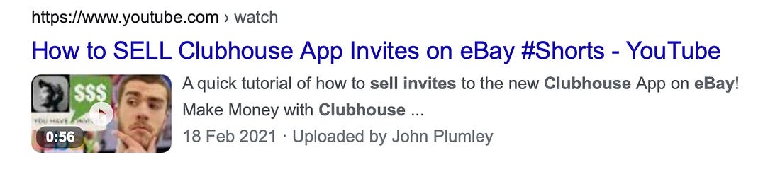 Screenshot of a guy on YouTube with his tutorial on how to sell invites to the new Clubhouse App on eBay! 