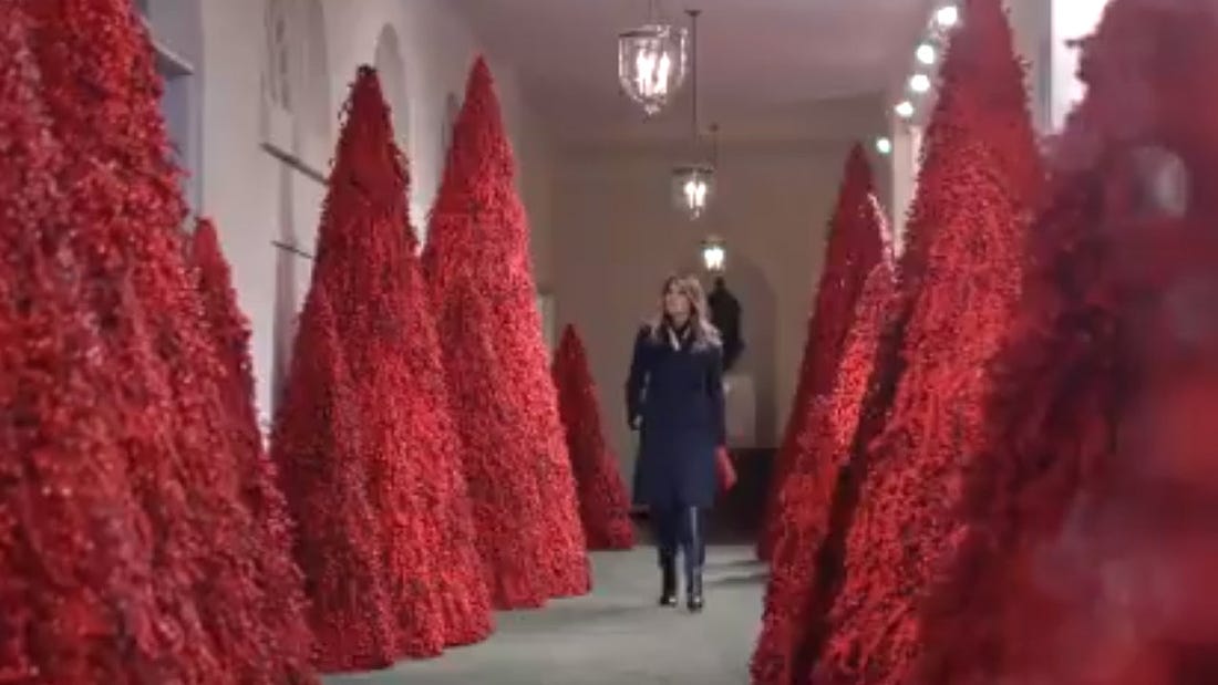 Blood red Christmas trees organized by Melania Trump in the White House