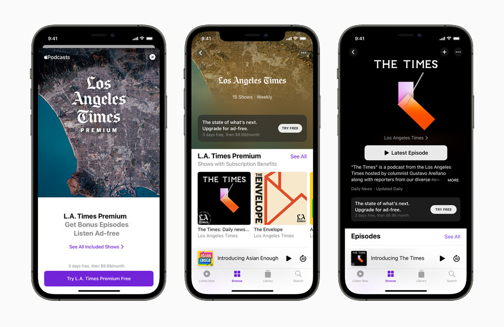 Apple Podcasts Subscriptions and channels displayed on iPhone 12 Pro. 