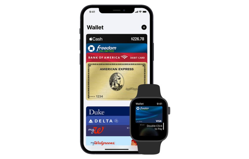Apple Pay on an iPhone and Apple Watch.