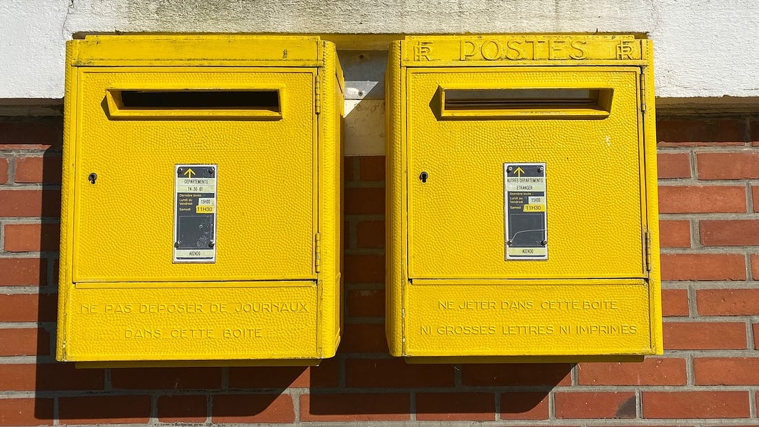 French mailboxes? Sure, why not? (Photo credit: Emilius123 at Wikimedia Commons.)