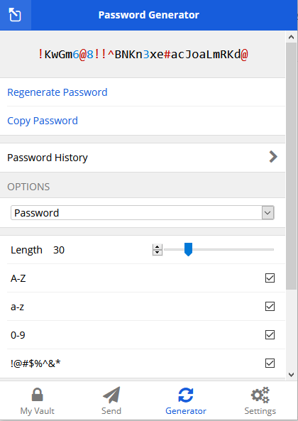 Password generator in Bitwarden app