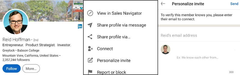 LinkedIn personalized connection request on mobile