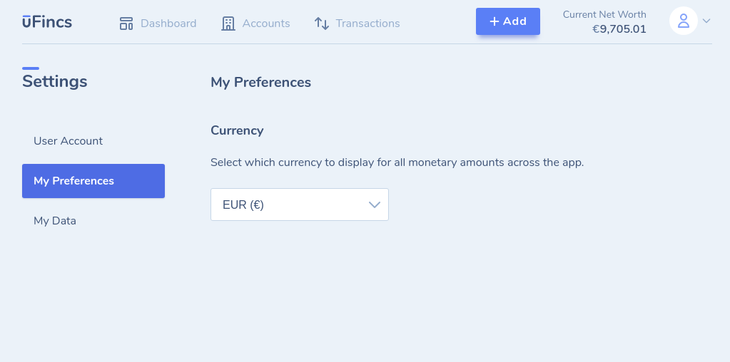 A screenshot showing off the new currency symbol preference with Euro selected.