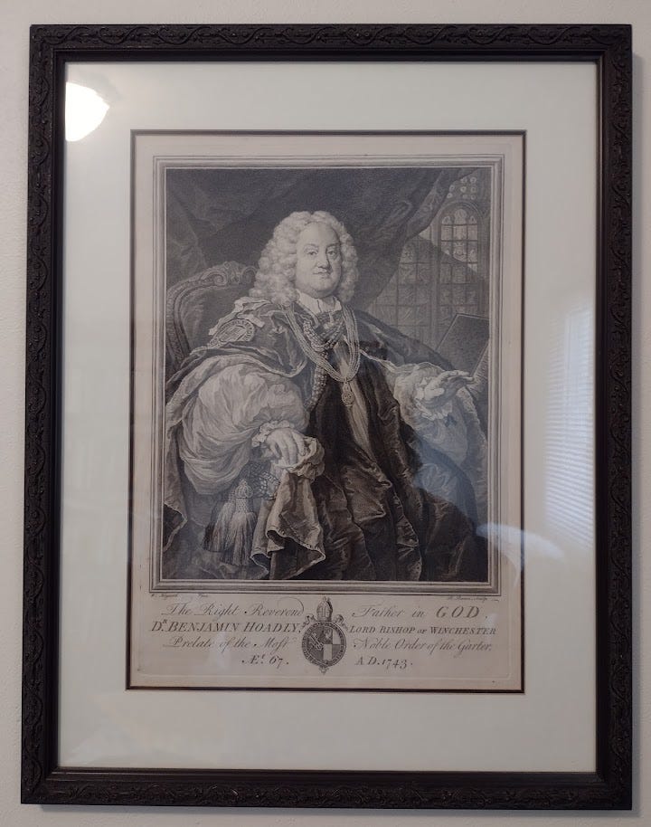 Print of bewigged clergyman in robes