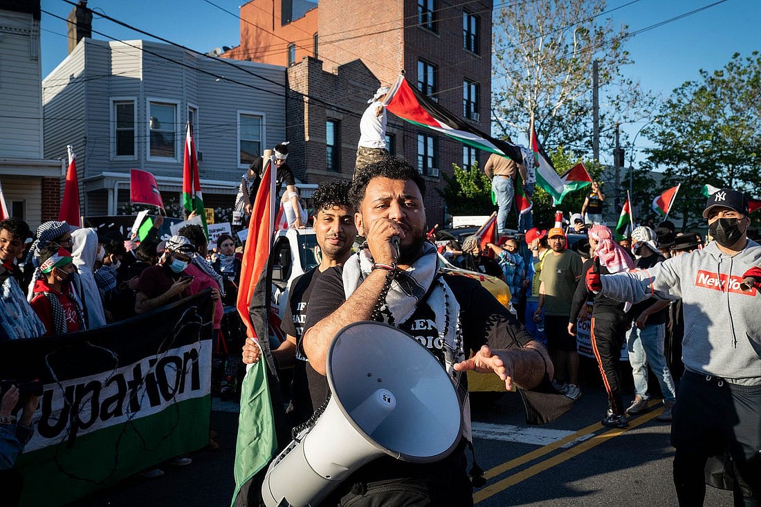 Pro-Palestinian protesters rally in the Bronx, New York City, May 31, 2021. (Luke Tress/Flash90)