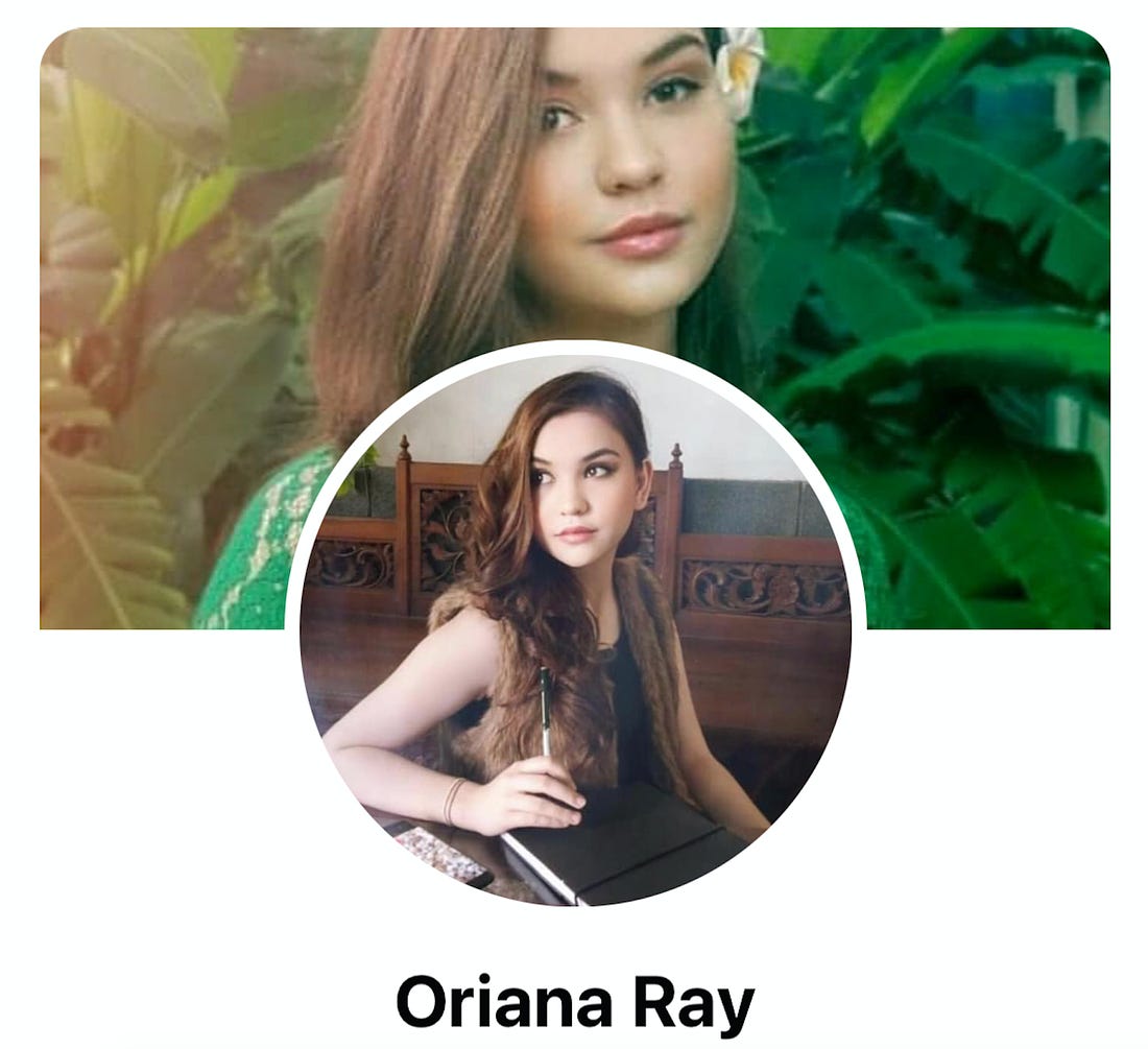 Oriana Ray's Facebook page showing a young woman looking wistful